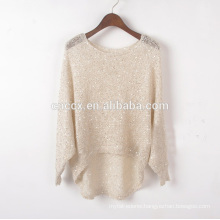 woman spring summer light weight open hole knitwear tops with sequins